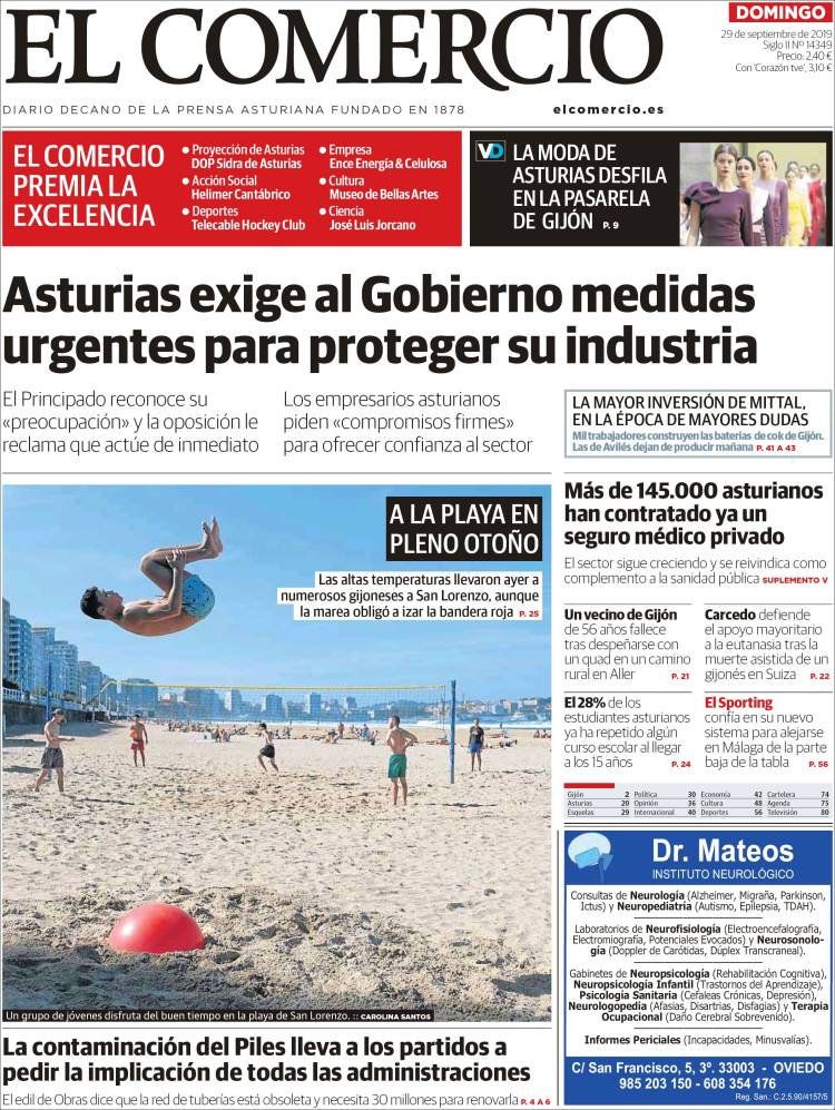 Portada de El Comercio (España)