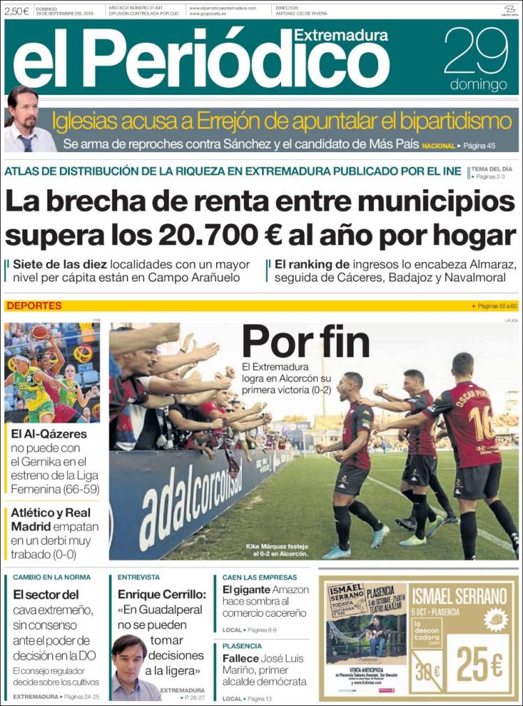 Portada de El Periódico de Extremadura (España)