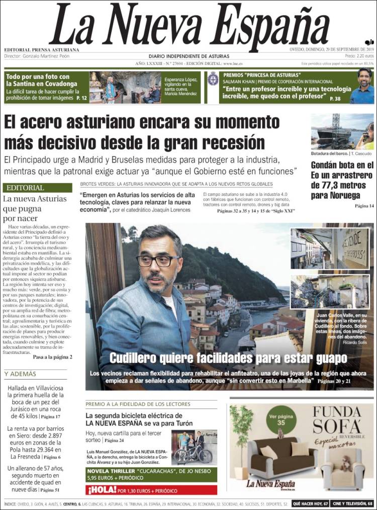 Portada de La Nueva España (España)