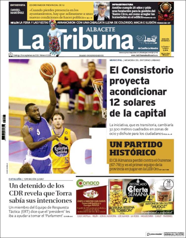 Portada de La Tribuna de Albacete (España)