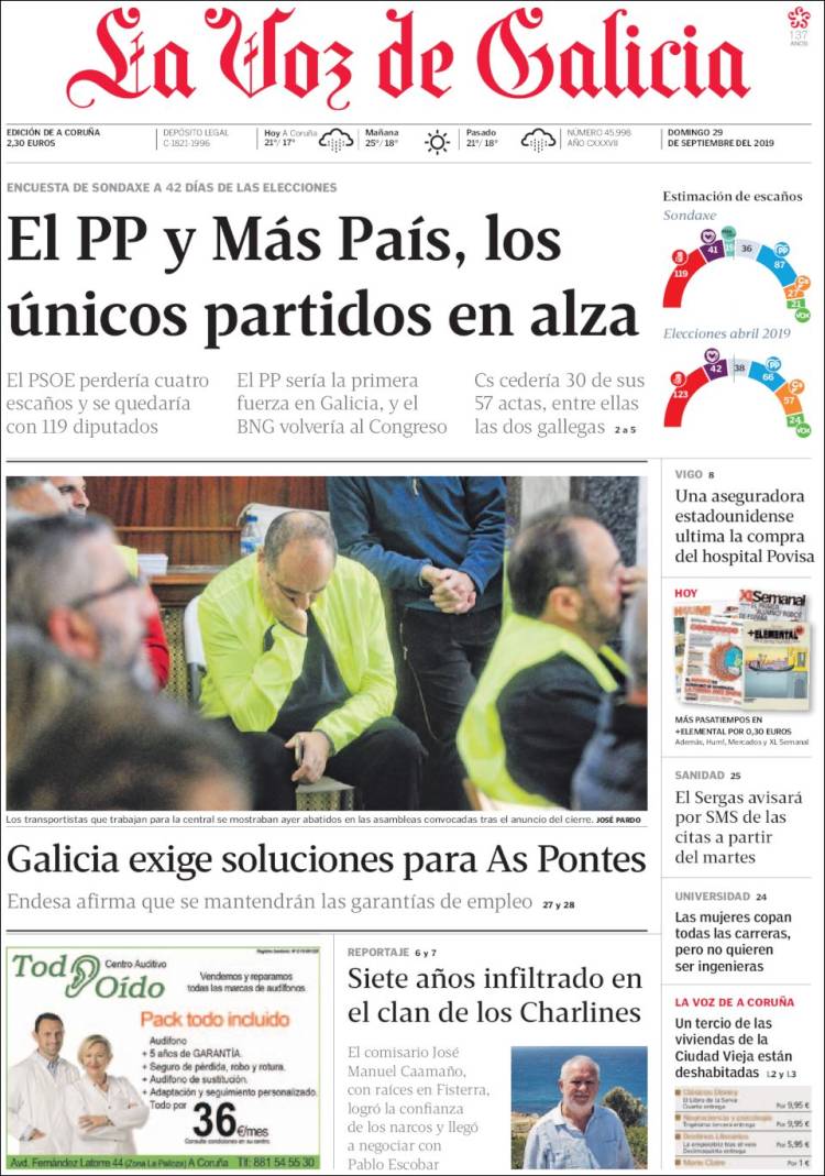 Portada de La Voz de Galicia (España)