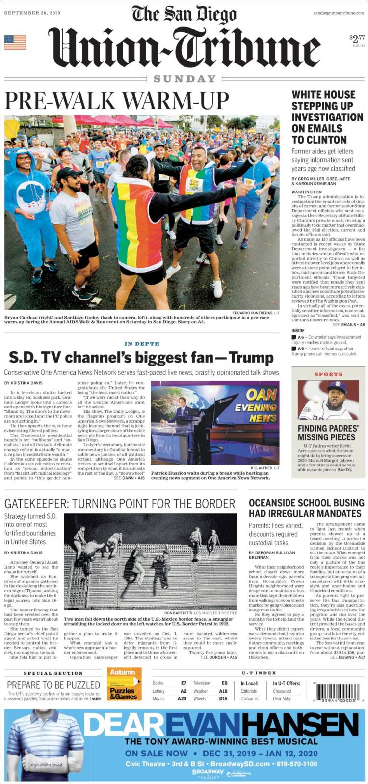 Portada de The San Diego Union-Tribune (USA)