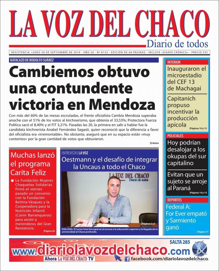 Portada de La Voz del Chaco (Argentina)