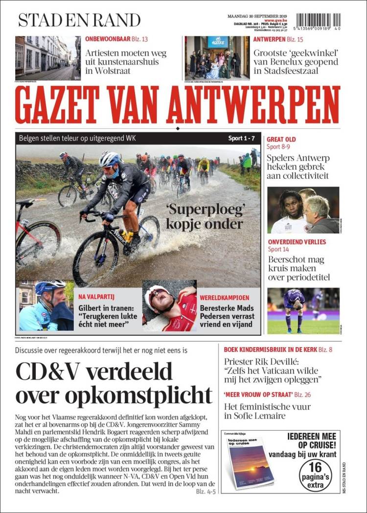 Portada de Gazet van Antwerpen (B&eacute;lgica)