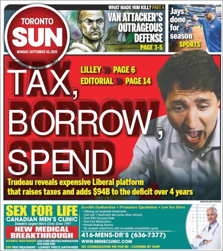 Portada de The Toronto Sun (Canadá)