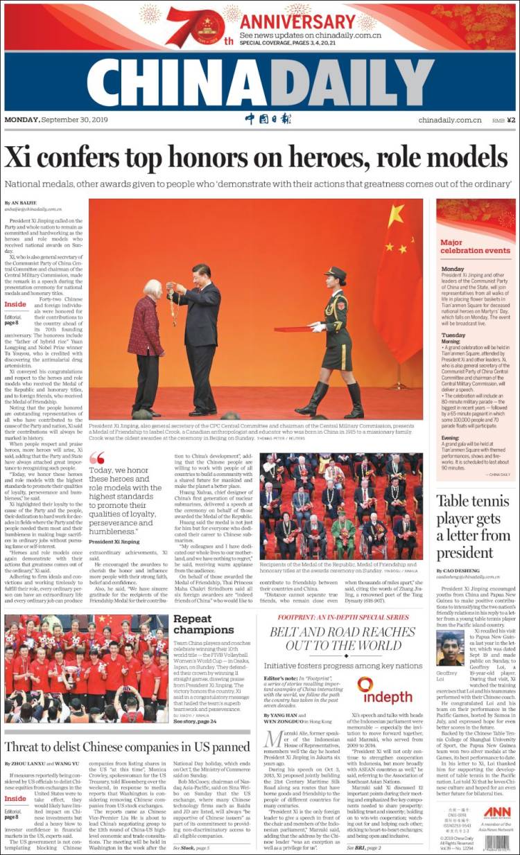 Portada de China Daily (China)