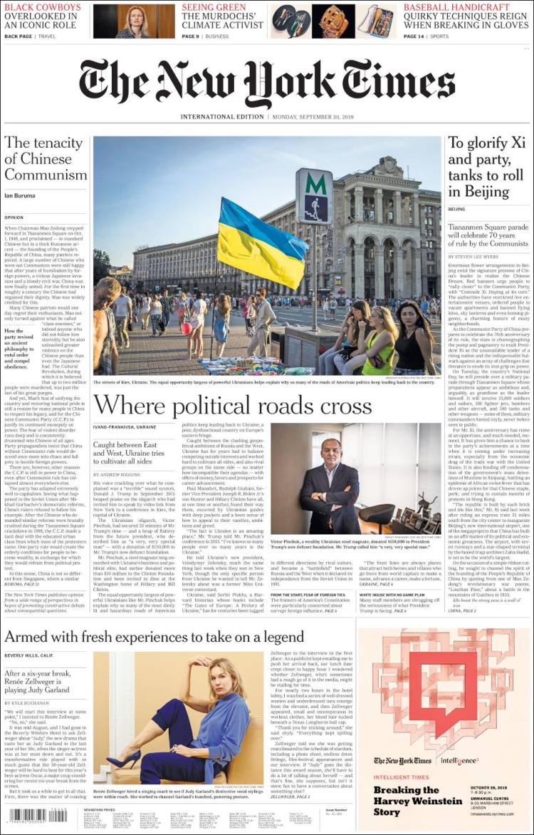 Portada de International New York Times (Europa)