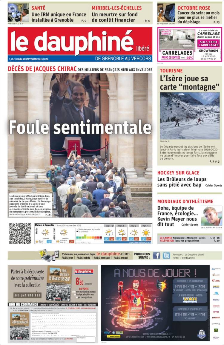 Portada de Le Dauphiné Libéré (Francia)