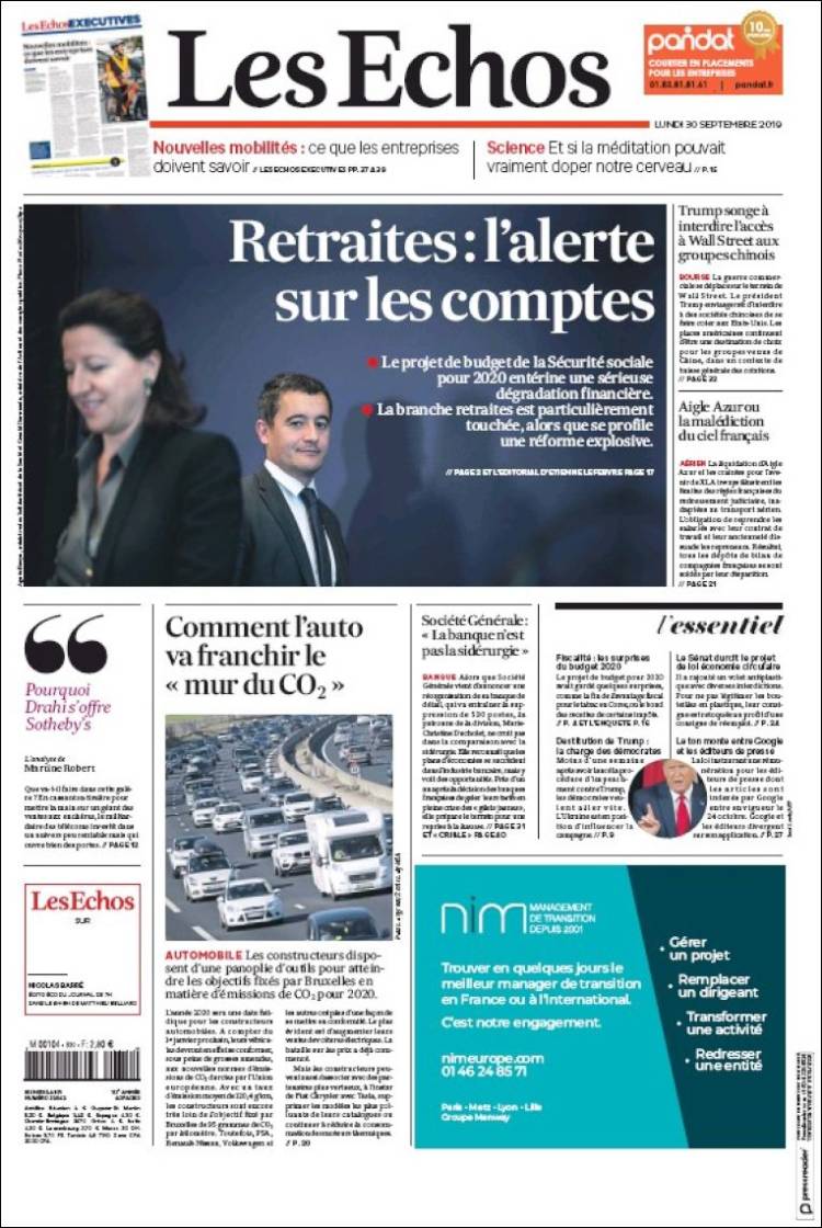Portada de Les Echos (Francia)