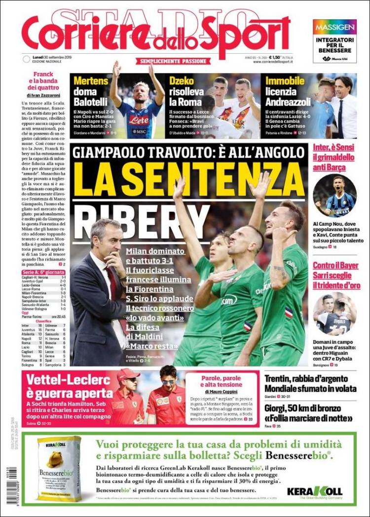 Portada de Corriere dello Sport (Italia)
