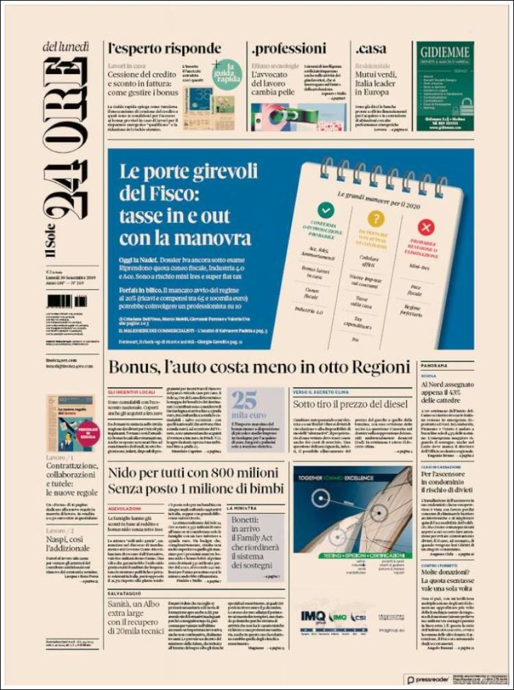 Portada de Il Sole 24 ORE (Italia)