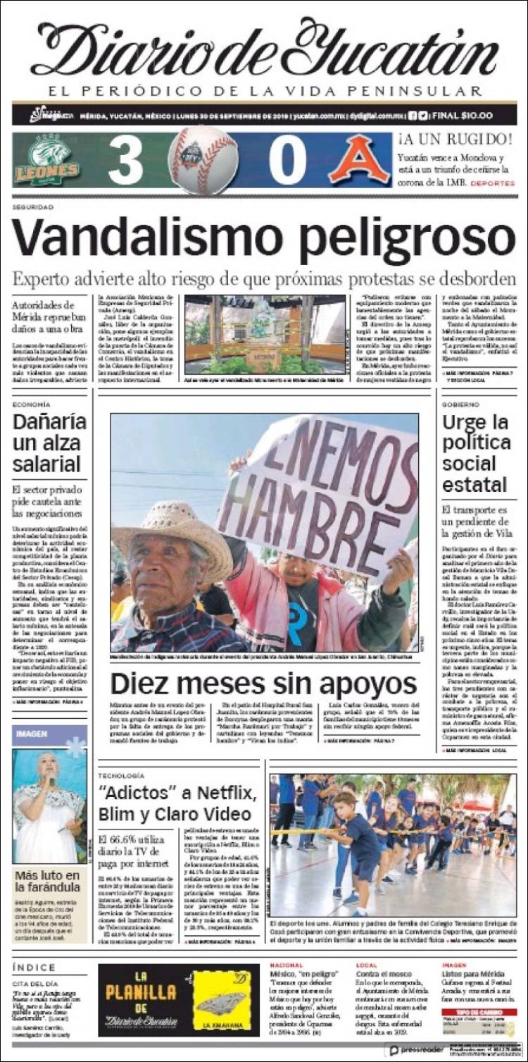 Portada de Diario de Yucatán (México)