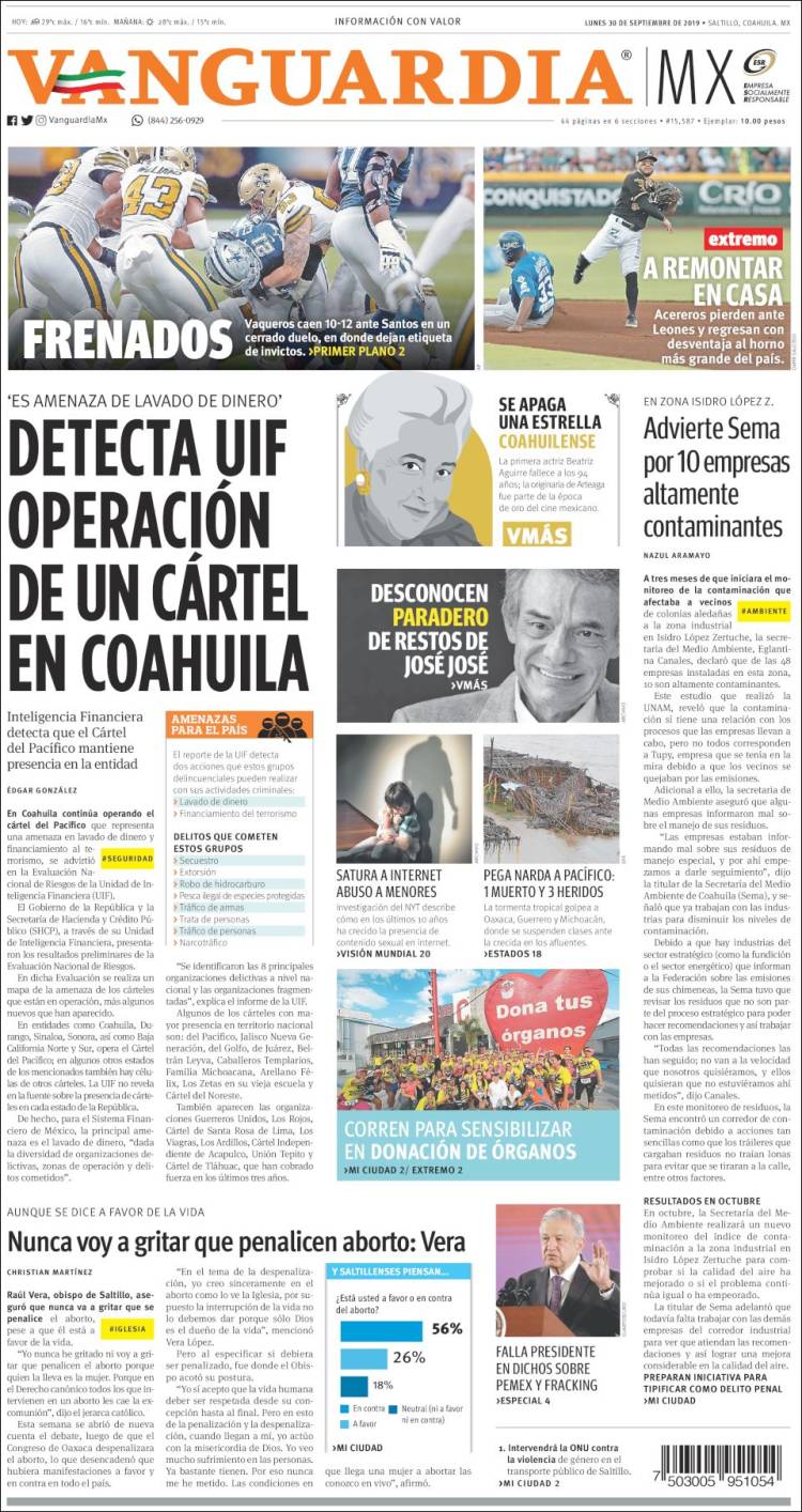 Portada de Vanguardia (México)