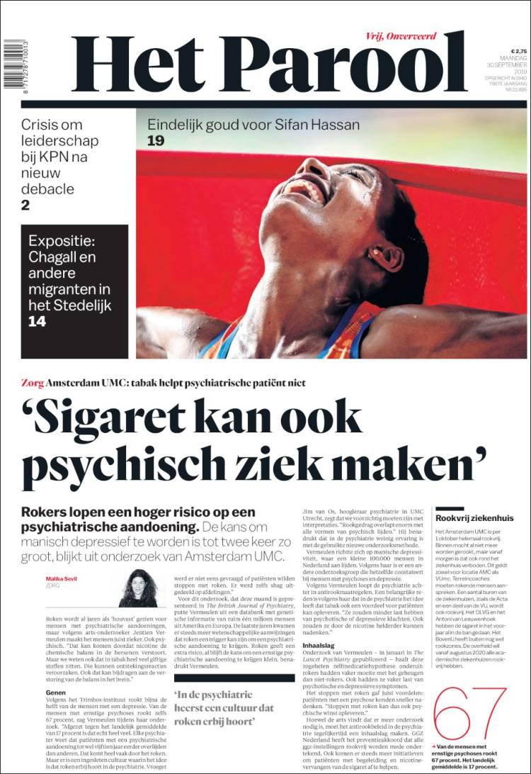 Portada de Het Parool (Pa&iacute;ses Bajos)