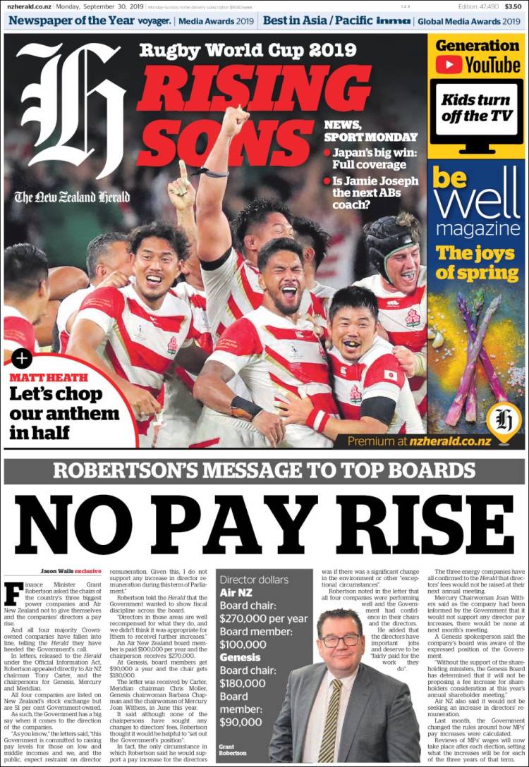 Portada de The New Zealand Herald (Nueva Zelanda)