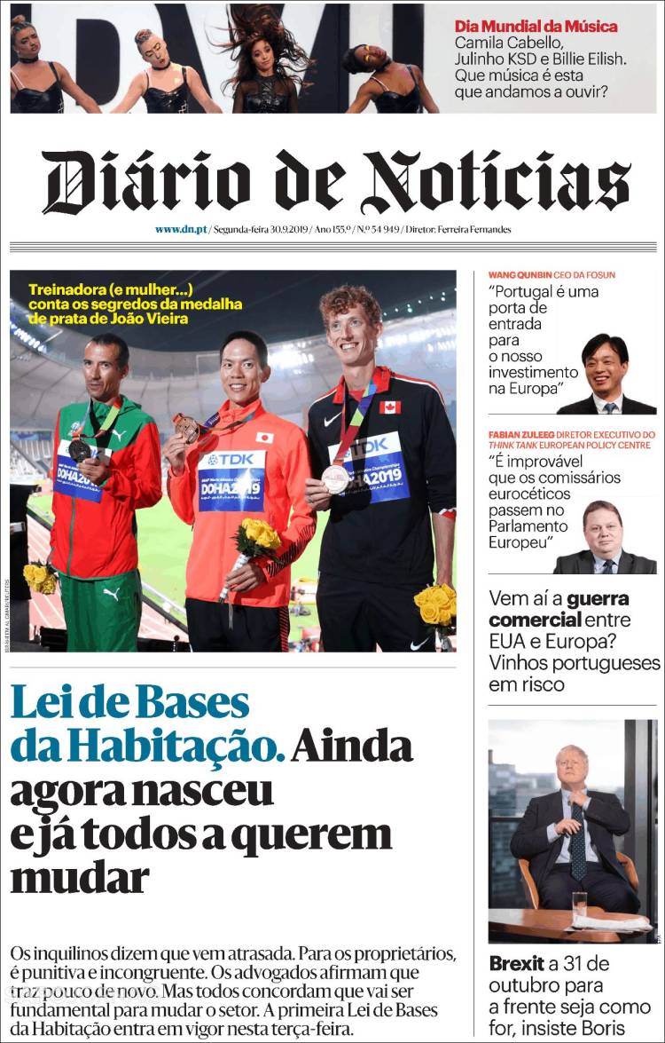 Portada de Diário de Noticias (Portugal)