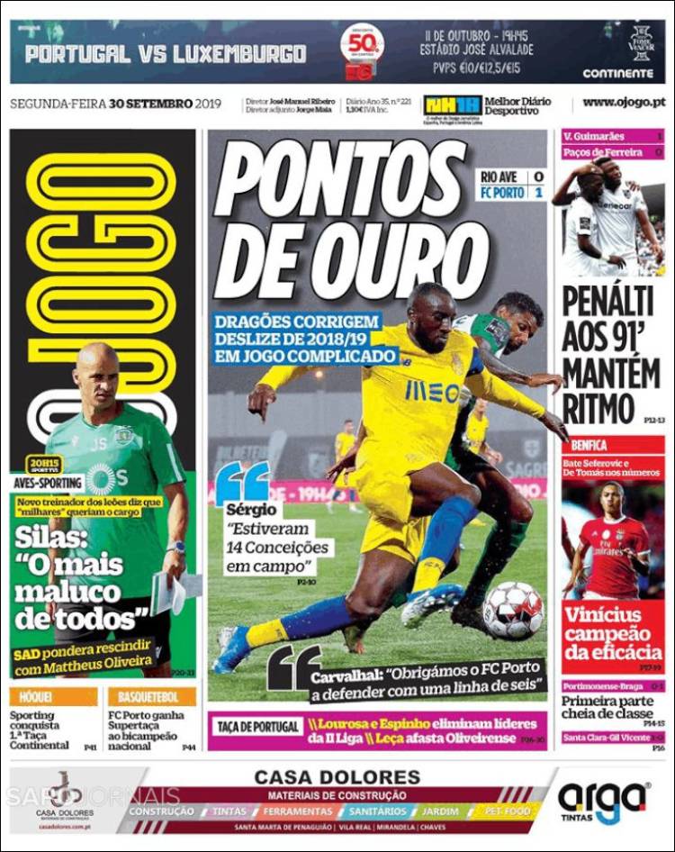 Portada de O Jogo (Portugal)