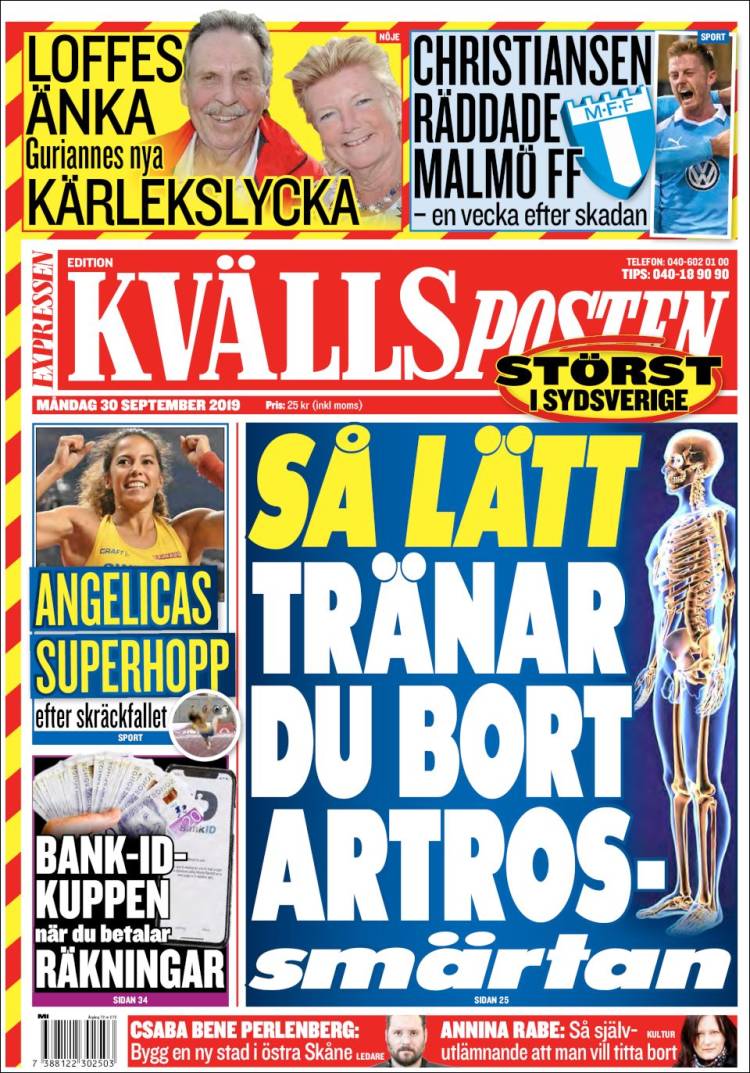 Portada de Kvällsposten (Suecia)