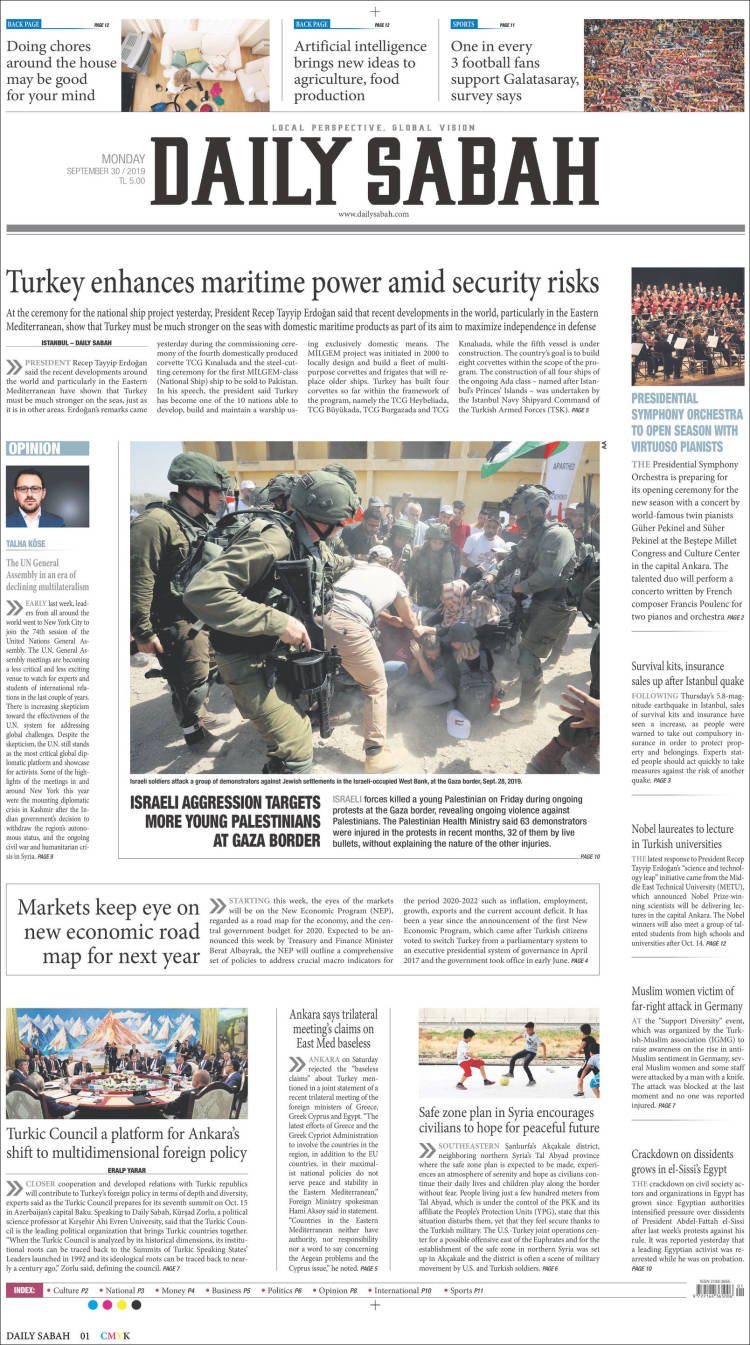 Portada de Daily Sabah (Turqu&iacute;a)