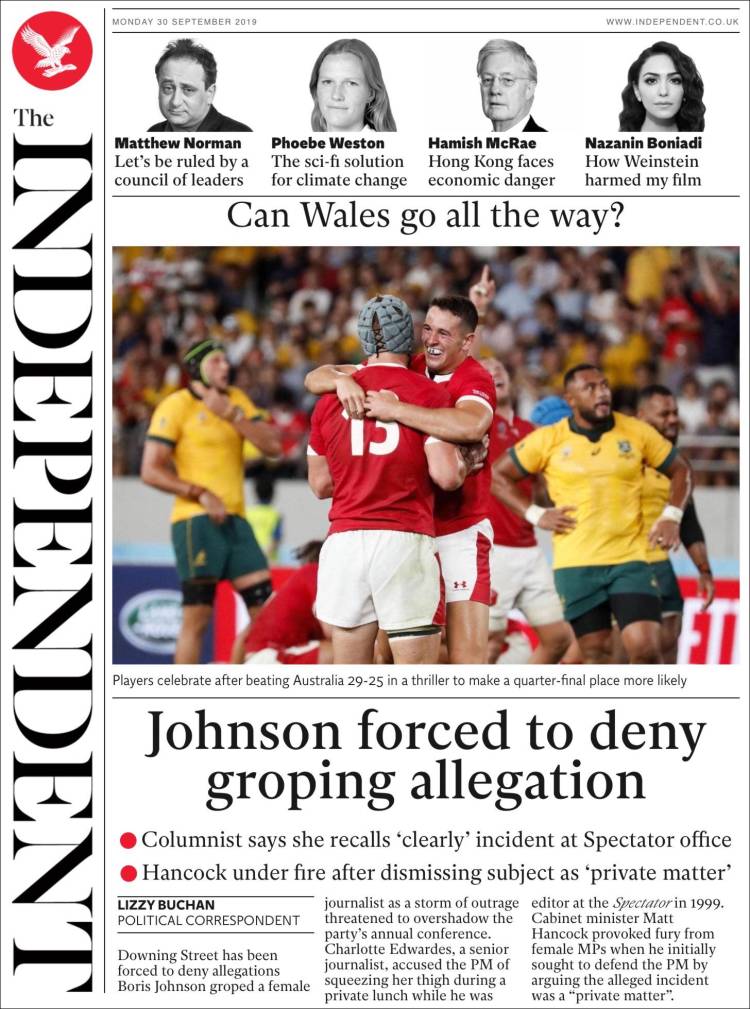 Portada de The Independent (Reino Unido)