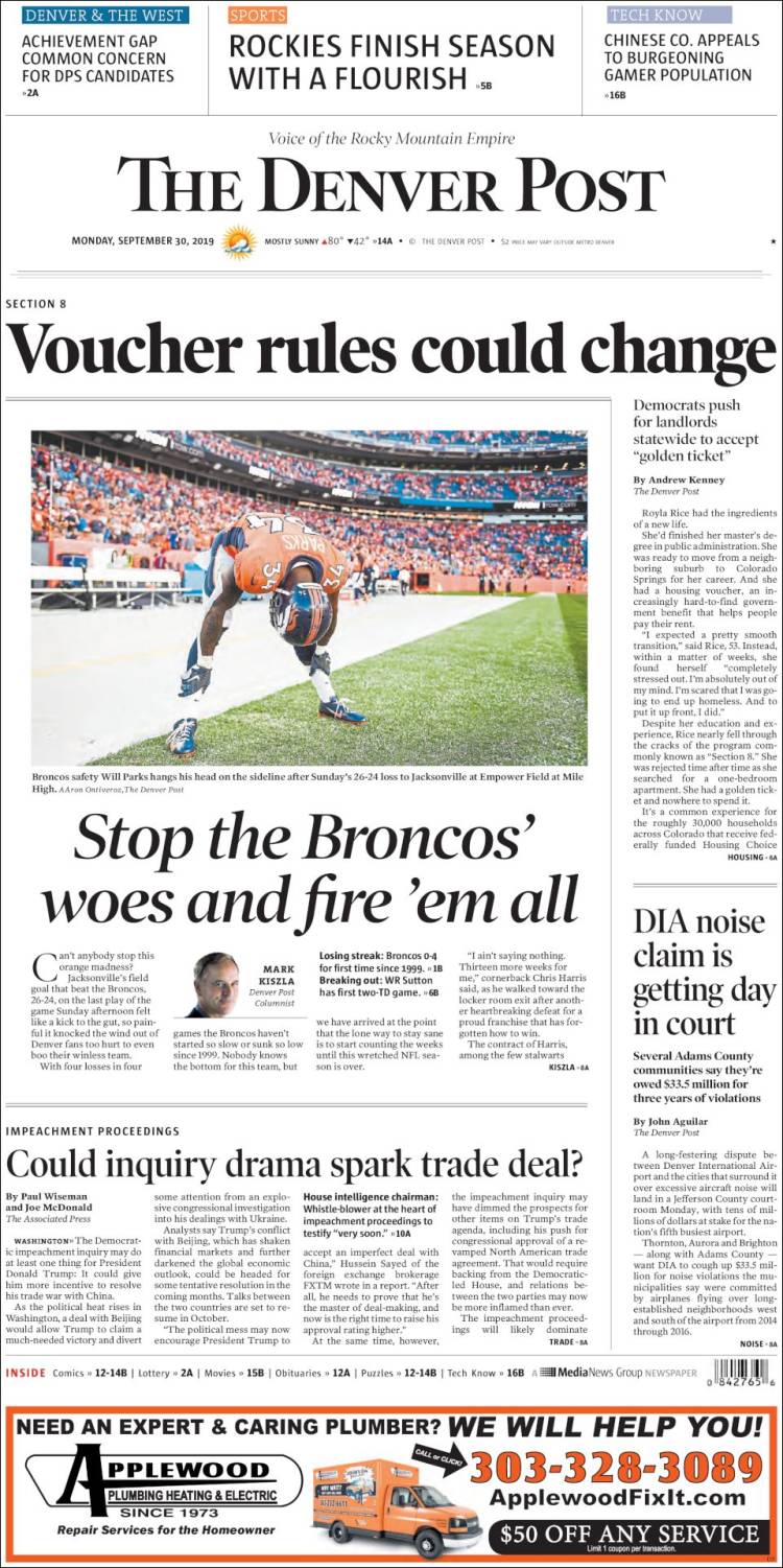 Portada de The Denver Post (USA)