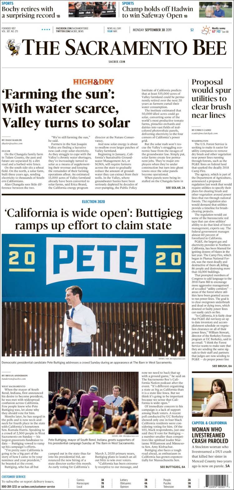 Portada de The Sacramento Bee (USA)