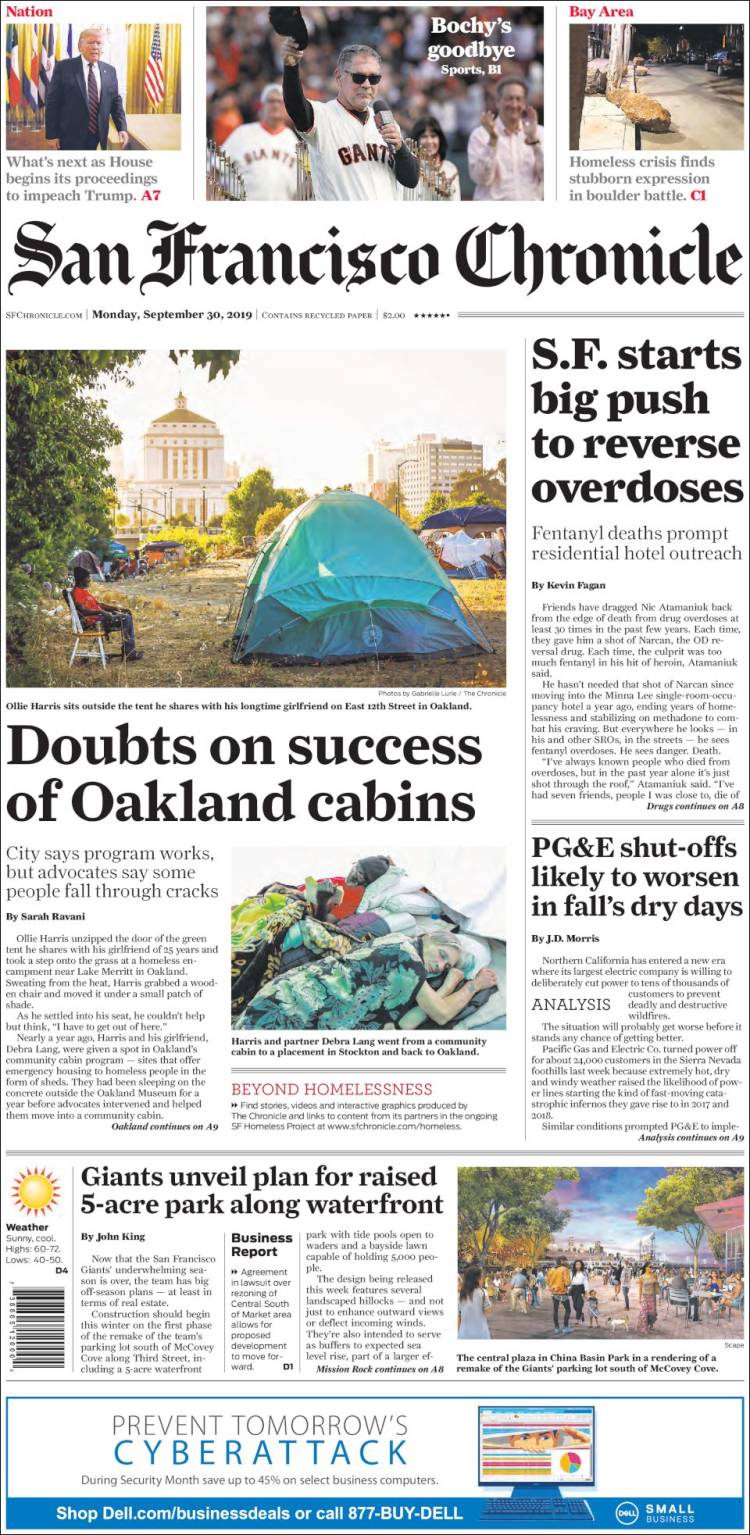 Portada de San Francisco Chronicle (USA)