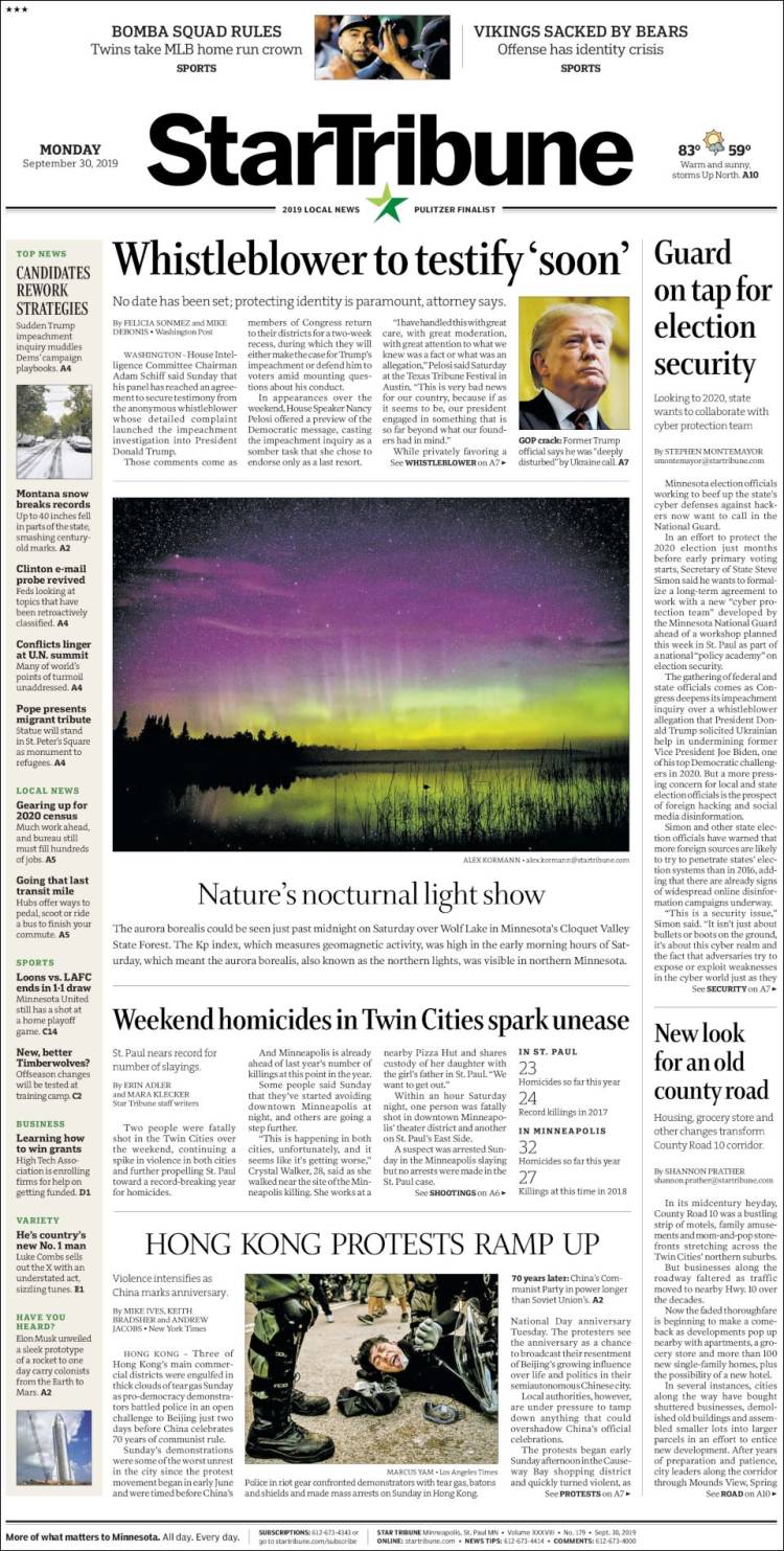 Portada de Star Tribune (USA)