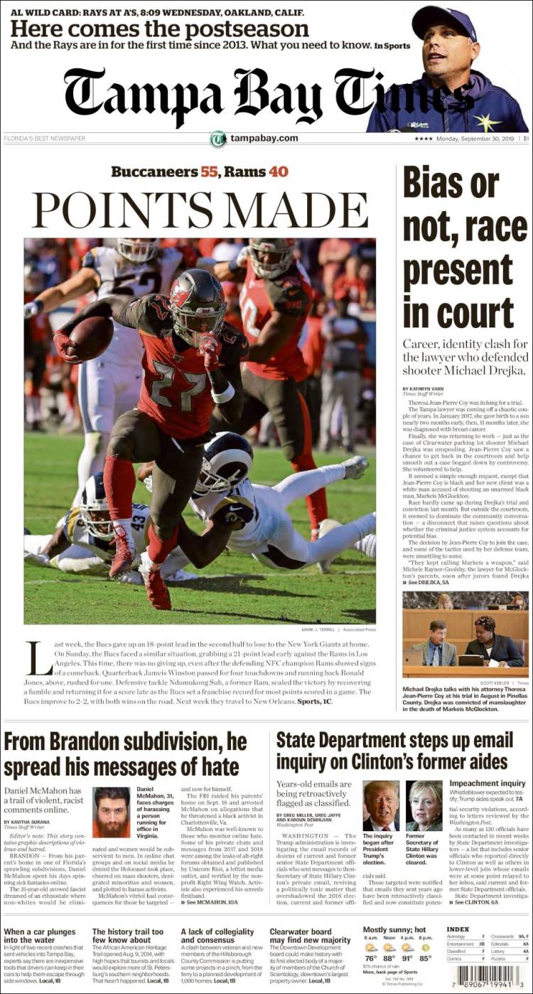 Portada de Tampa Bay Times (USA)