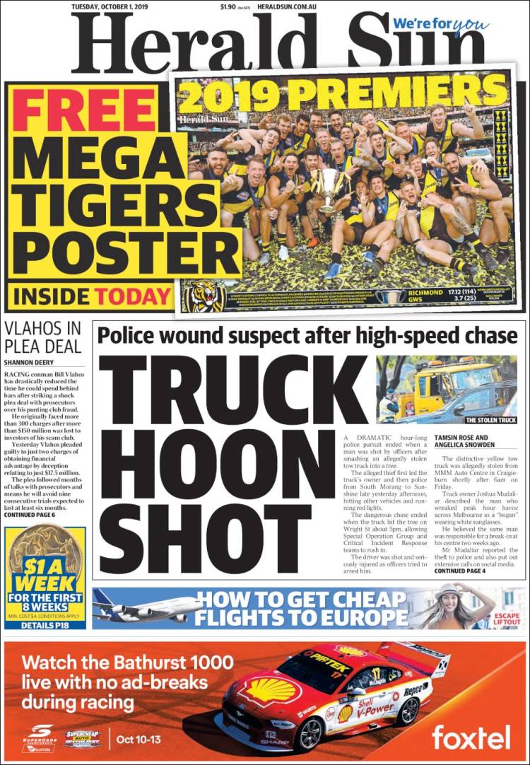 Portada de Herald Sun (Australia)