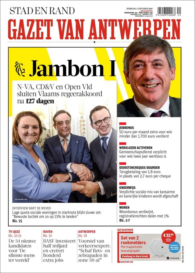 Portada de Gazet van Antwerpen (B&eacute;lgica)