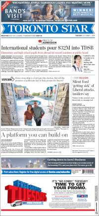 Portada de The Toronto Star (Canadá)