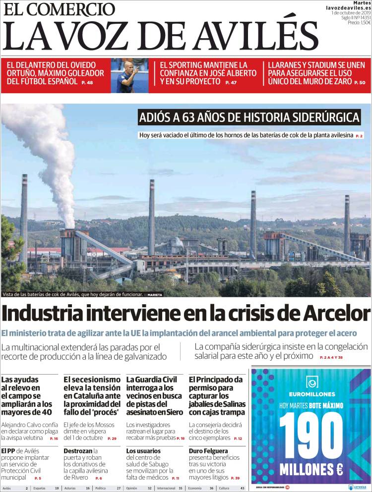 Portada de El Comercio - Avilés (España)