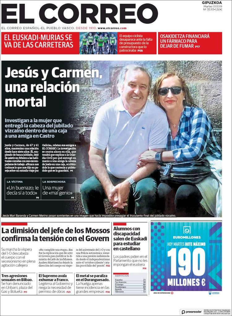 Portada de El Correo - Guipuzcoa (España)