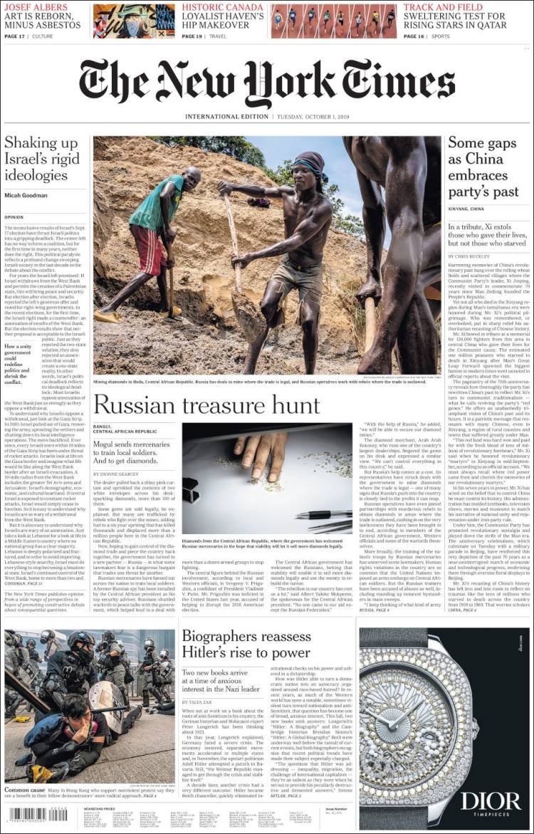 Portada de International New York Times (Europa)
