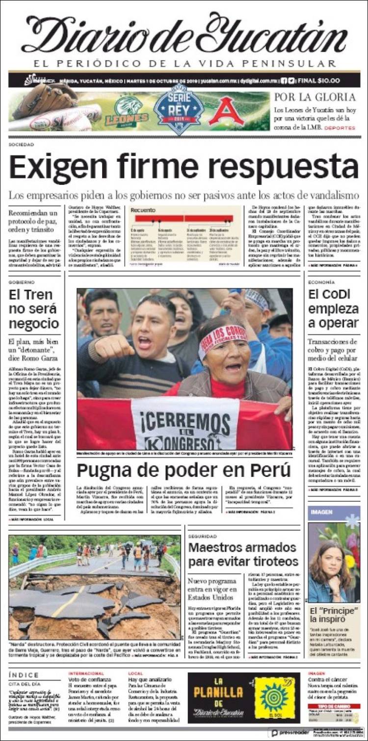 Portada de Diario de Yucatán (M&eacute;xico)