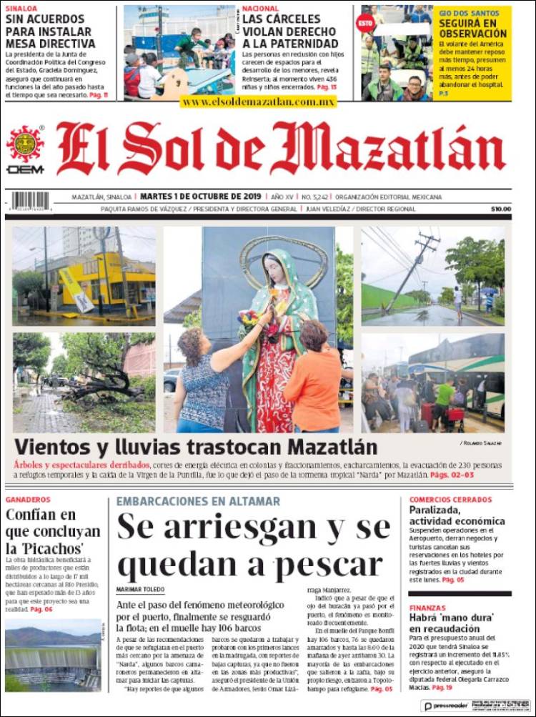 Portada de El Sol de Mazatlán (M&eacute;xico)