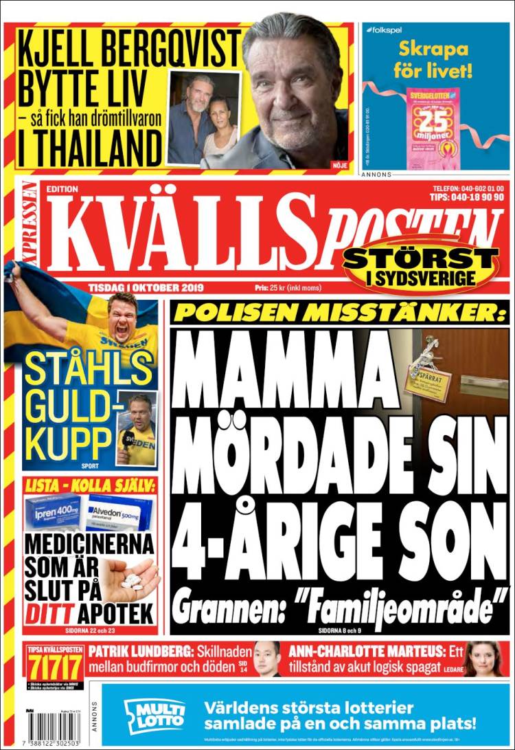 Portada de Kvällsposten (Suecia)