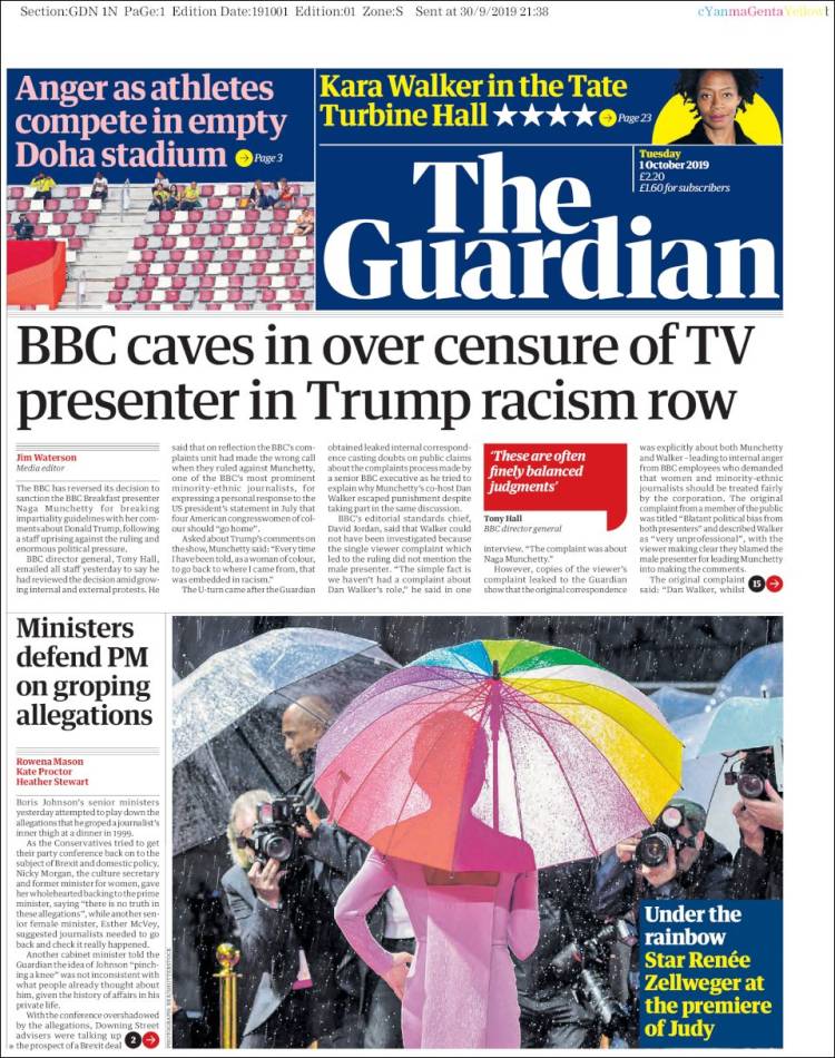 Portada de The Guardian (Reino Unido)