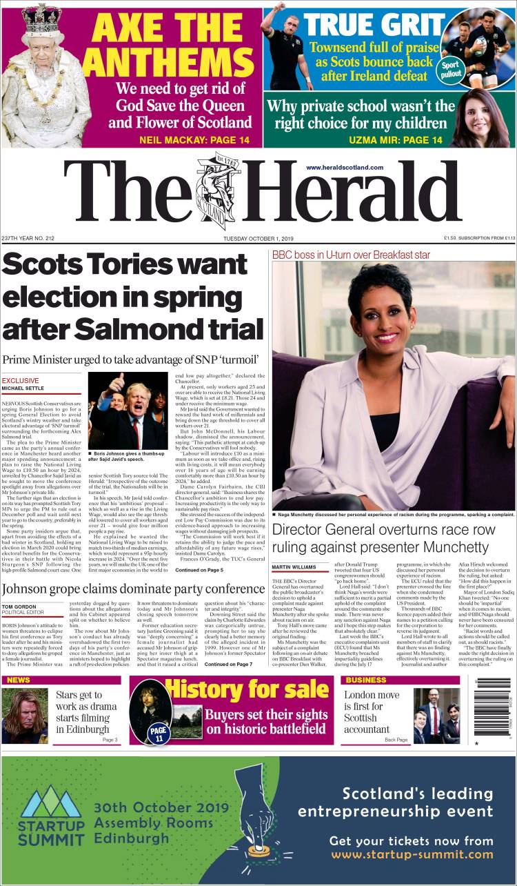 Portada de The Herald (Reino Unido)