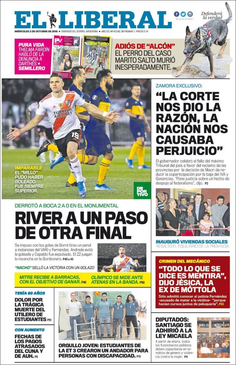 Portada de Diario El Liberal (Argentina)