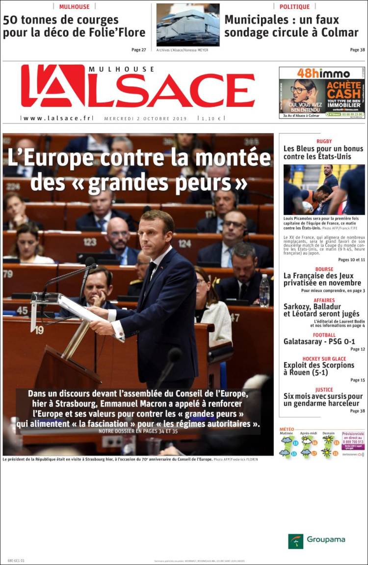 Portada de Journal L'Alsace (Francia)