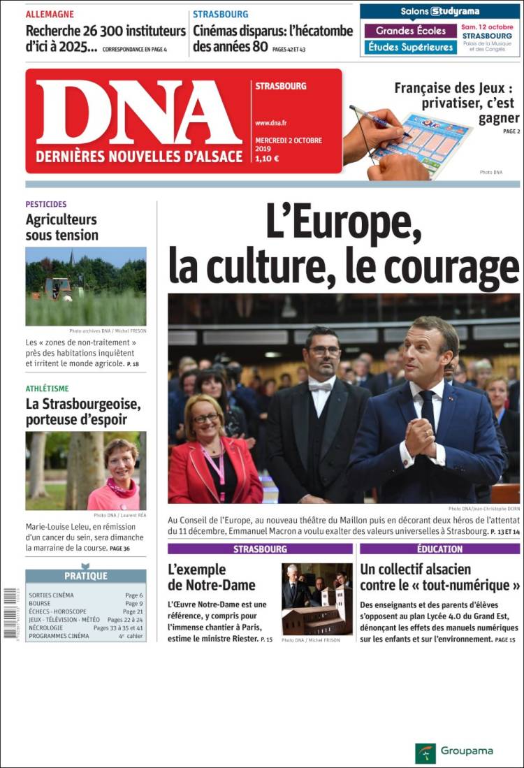 Portada de Les Dernières Nouvelles d'Alsace (Francia)