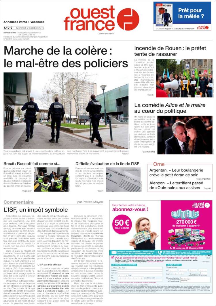 Portada de Ouest France (Francia)