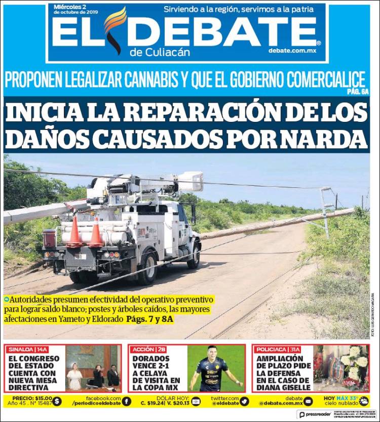 Portada de El Debate de Culiacán (México)