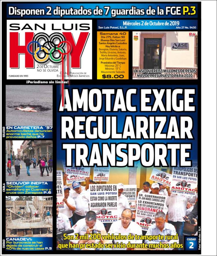 Portada de San Luis Hoy (México)