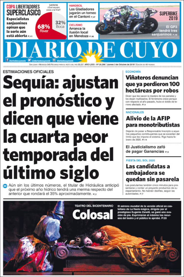 Portada de Diario de Cuyo (Argentina)