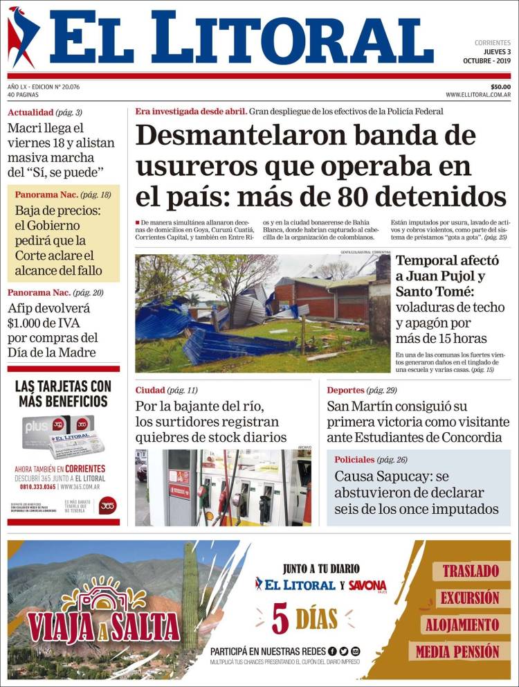 Portada de El Litoral Corrientes (Argentina)