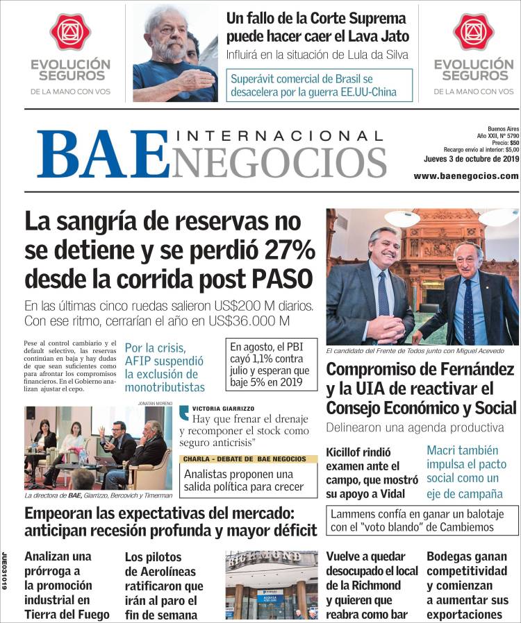 Portada de Buenos Aires Económico (Argentina)