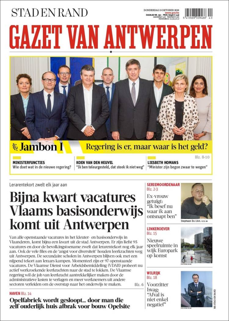 Portada de Gazet van Antwerpen (B&eacute;lgica)